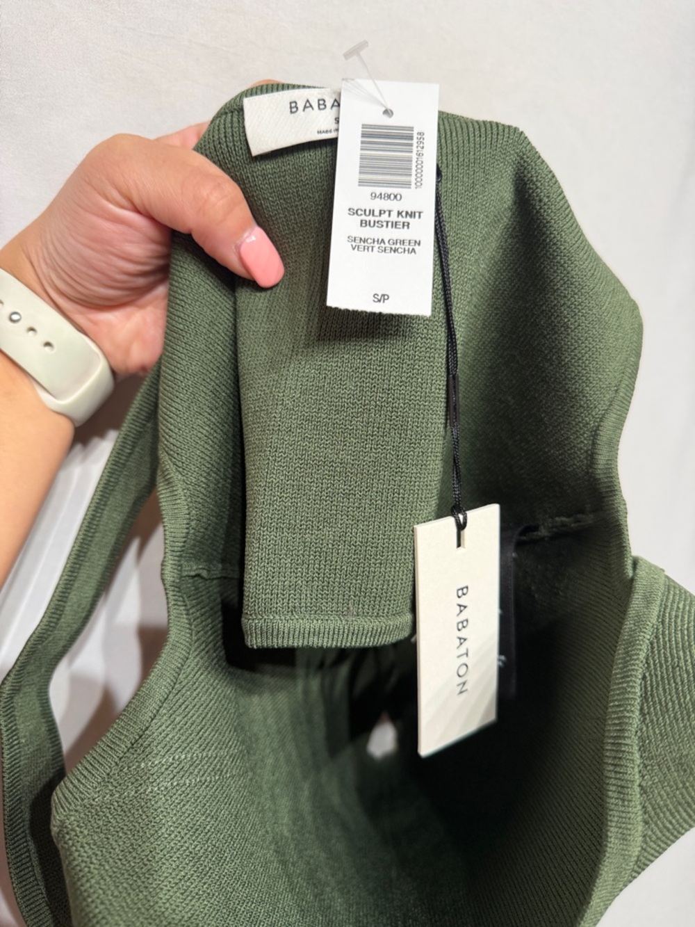Babaton Sculpt Knit Bustier Tank Sencha Green Small NEW - Picture 4 of 6